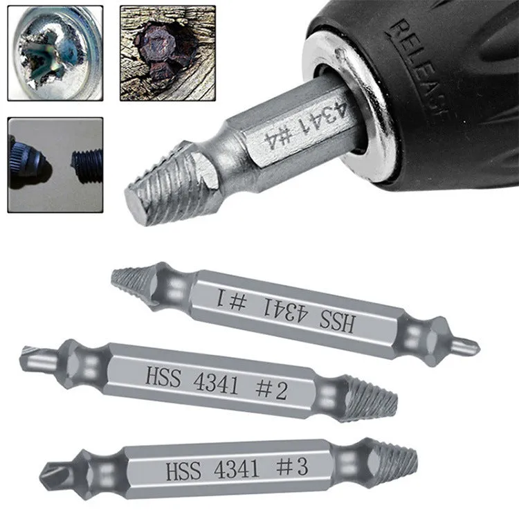 6-piece slip-tooth head screw remover set with high-speed steel construction for stripped screw removal
