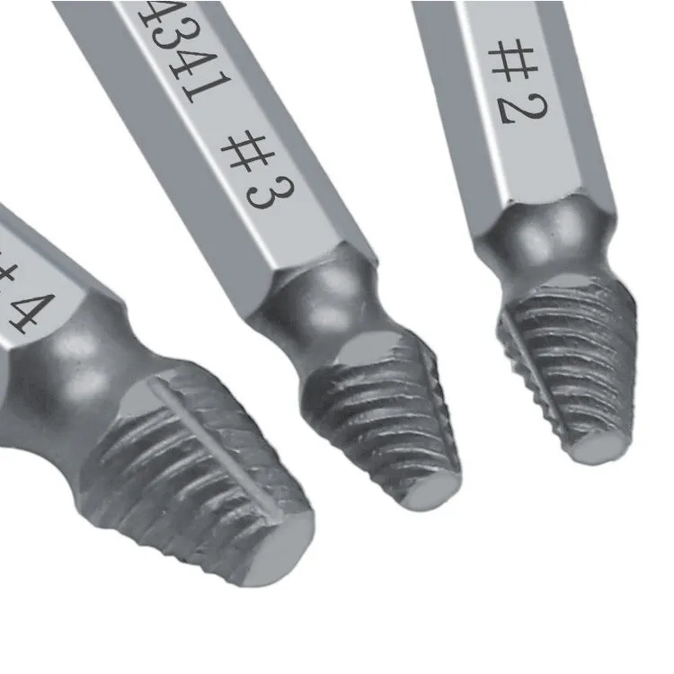 6-piece slip-tooth head screw remover set with high-speed steel construction for stripped screw removal