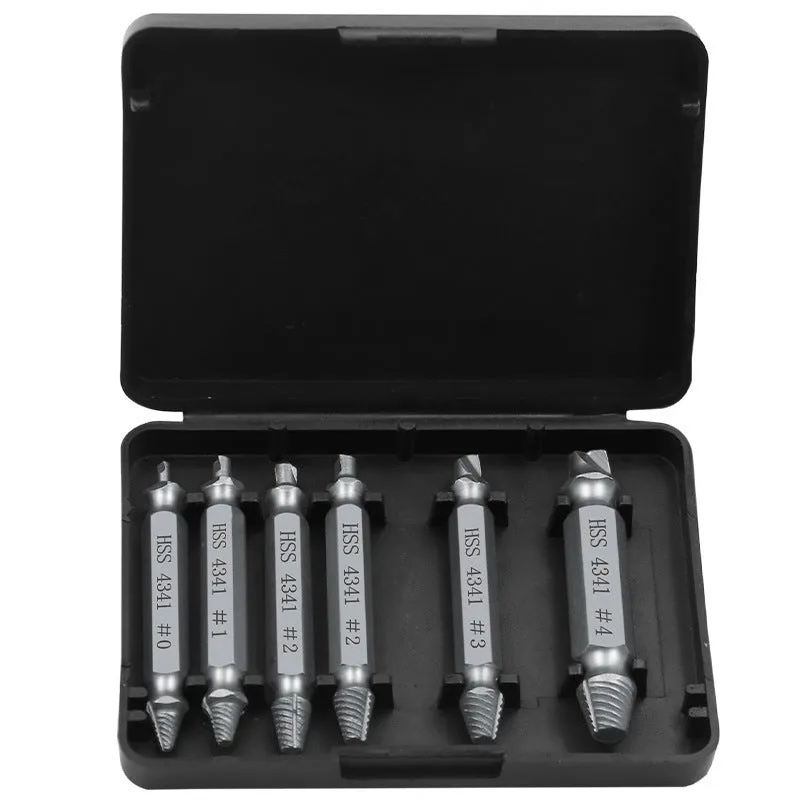 6-piece slip-tooth head screw remover set with high-speed steel construction for stripped screw removal