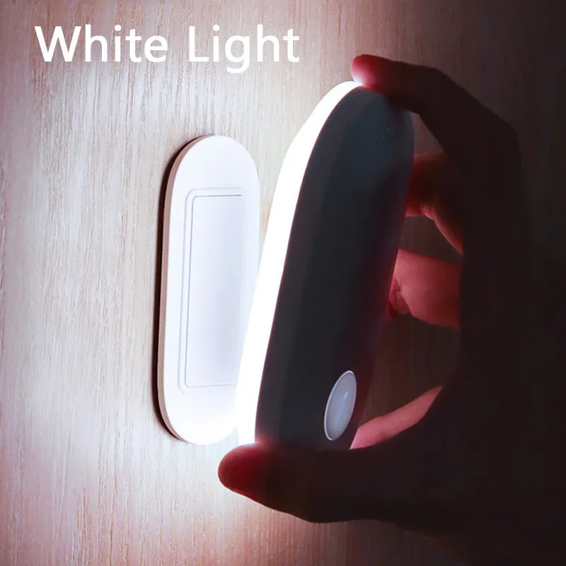 White magnetic human induction night light showing back lighting ring and compact 108x60x22mm size.