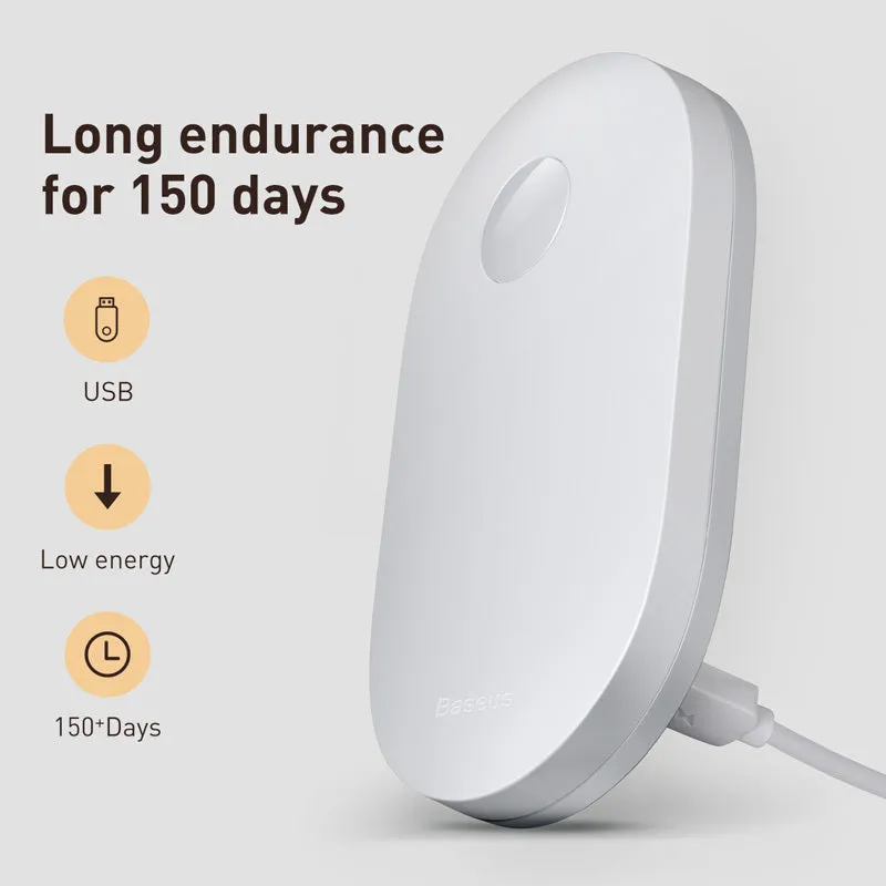 White magnetic human induction night light showing back lighting ring and compact 108x60x22mm size.