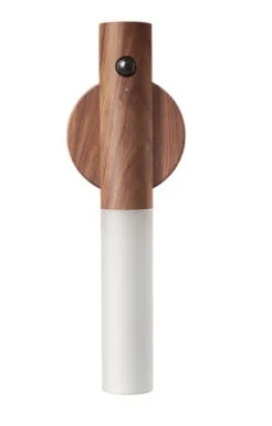 Brown and white induction night light with LED source and plexiglass shade for corridors