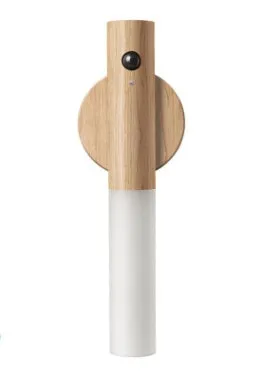 Brown and white induction night light with LED source and plexiglass shade for corridors