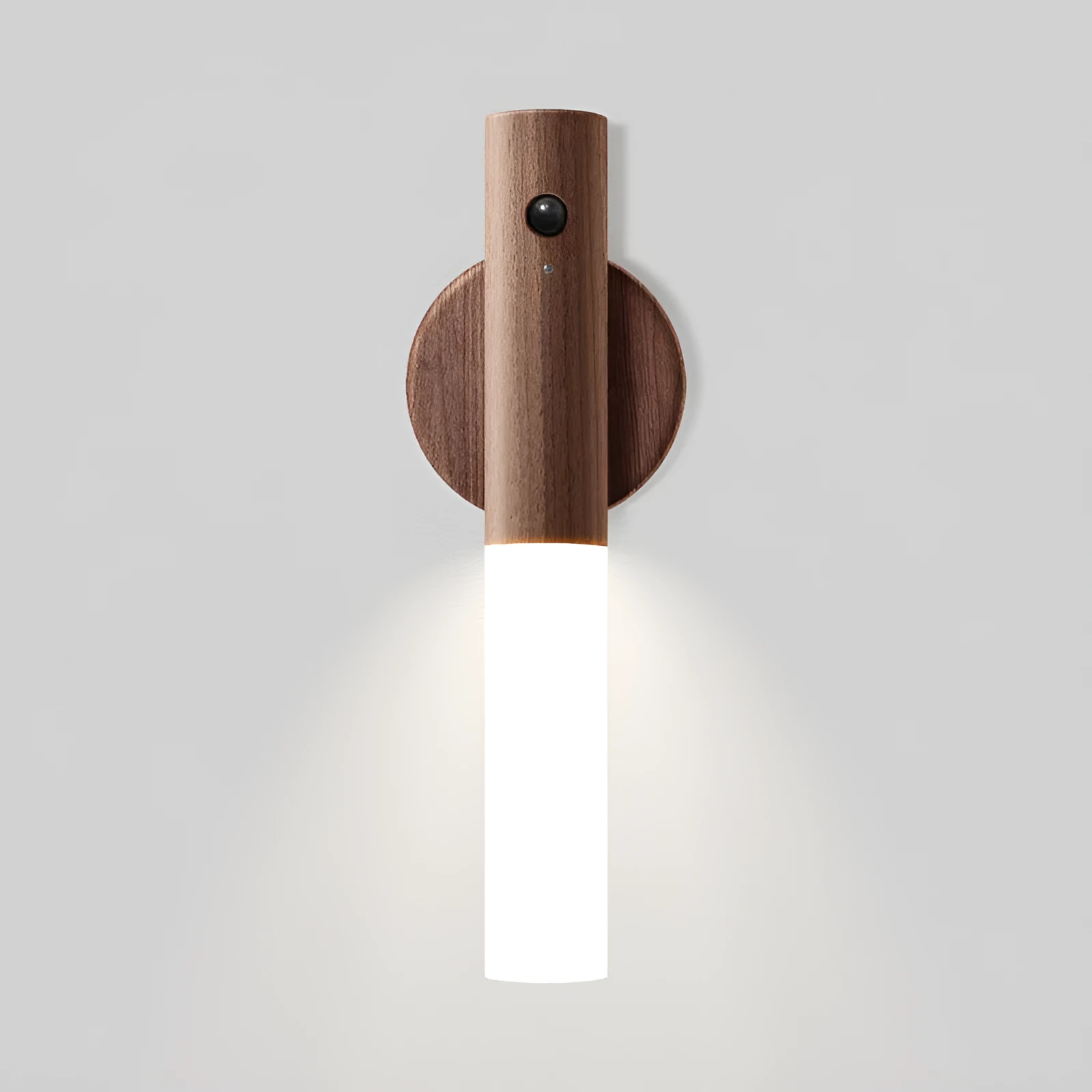 Brown and white induction night light with LED source and plexiglass shade for corridors