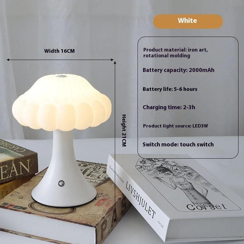 Mushroom lamp with touch control and USB charging in wood grain, white, cream, grey, or black colour