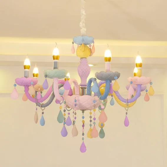 Macaron Crystal glass pendant lamp with 450mm diameter, multi-head design for bedroom ceiling lighting