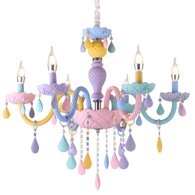 Macaron Crystal glass pendant lamp with 450mm diameter, multi-head design for bedroom ceiling lighting