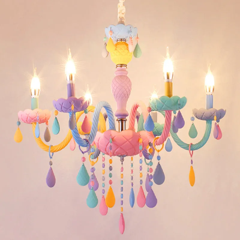 Macaron Crystal glass pendant lamp with 450mm diameter, multi-head design for bedroom ceiling lighting