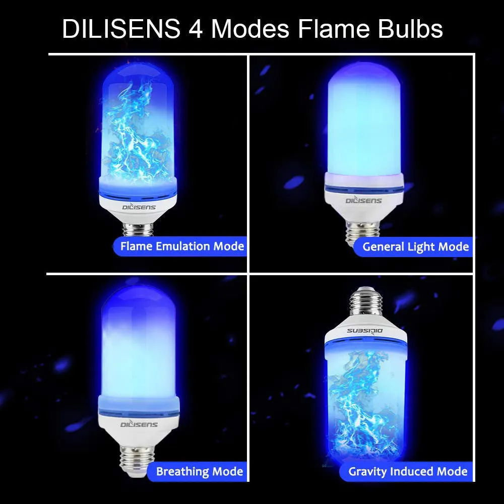 LED flame light bulb 9W 600lm with 4 modes E26/E27/B22 base blue yellow