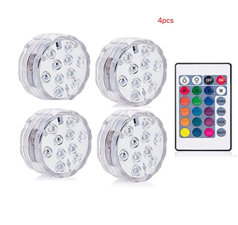 Round white battery-operated LED candle lamp suitable for submersible decoration.