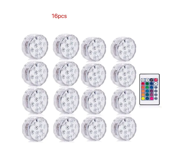 Round white battery-operated LED candle lamp suitable for submersible decoration.