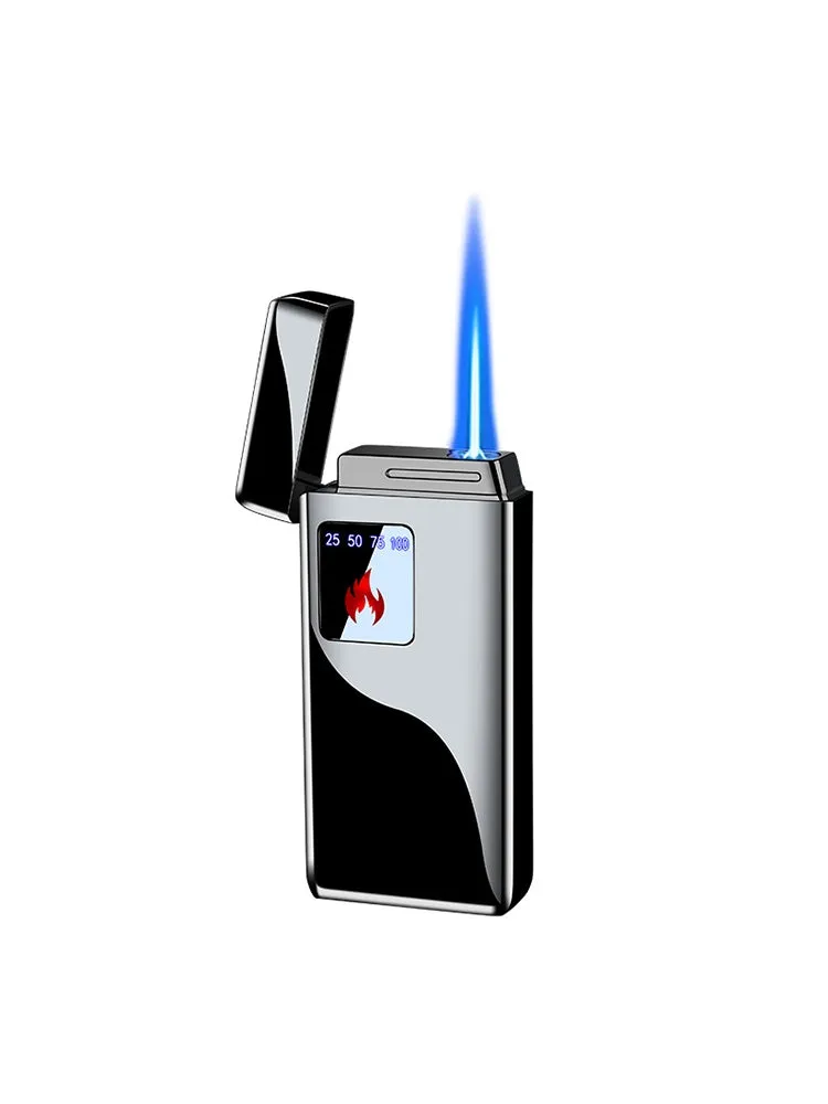 Touch-screen charging electronic lighter in alloy with adjustable flame control.