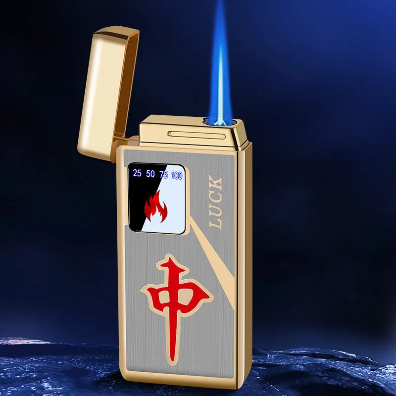 Touch-screen charging electronic lighter in alloy with adjustable flame control.