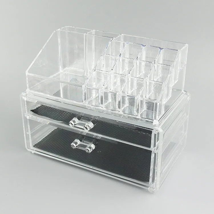 Clear acrylic foldable makeup storage organiser box with lid, medium size.
