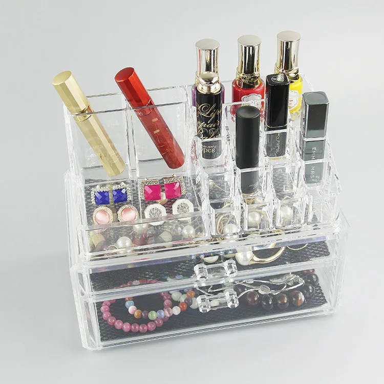 Clear acrylic foldable makeup storage organiser box with lid, medium size.