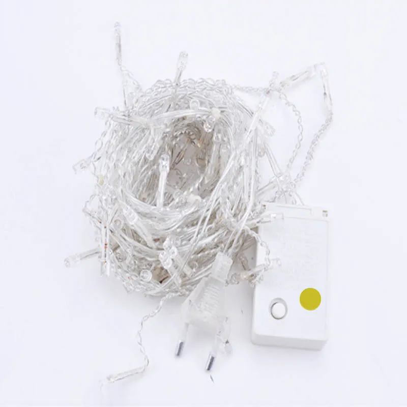 LED starry icicle light string with 96 lights on a 4-metre wire, showing three lengths of icicle drops in warm white illumination