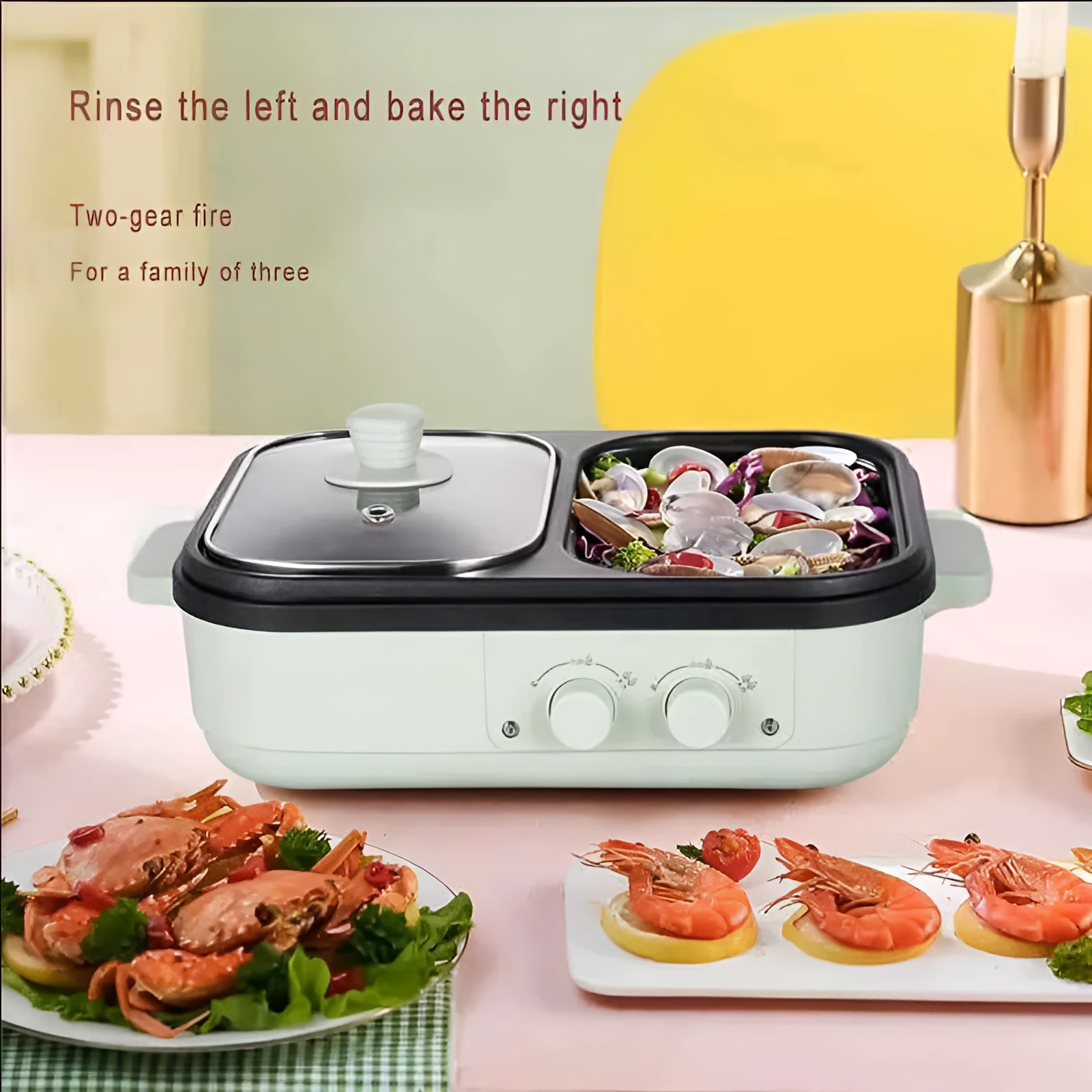 Roast all-in-one electric cooking pot with knob control and 20cm pot mouth, green colour