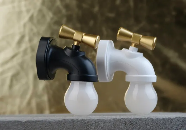 Black and white faucet-shaped USB rechargeable night lamp with sound activation feature