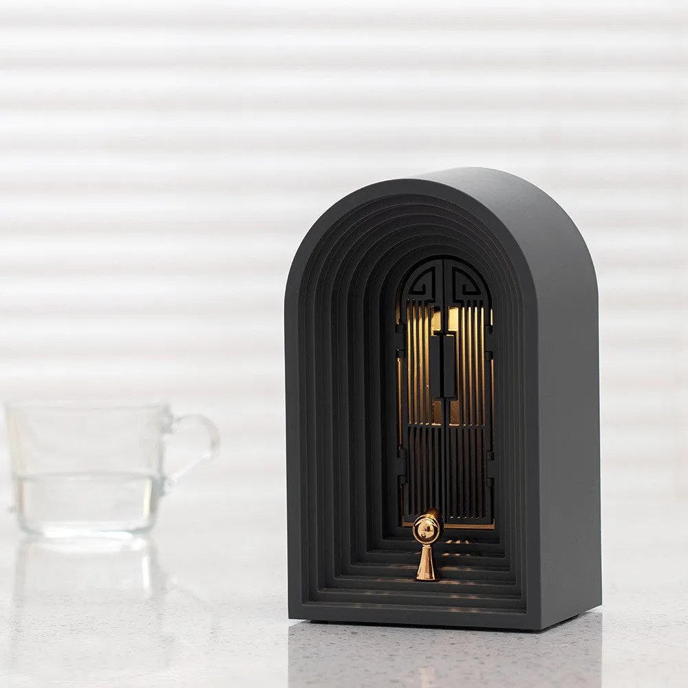 Nordic LED table lamp with Bluetooth speaker in white, plastic shade, compact bedside design