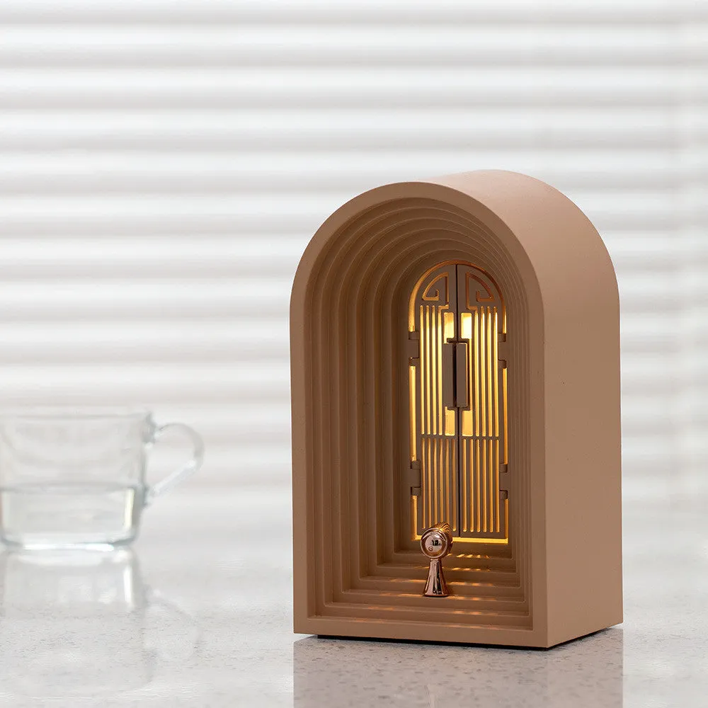 Nordic LED table lamp with Bluetooth speaker in white, plastic shade, compact bedside design