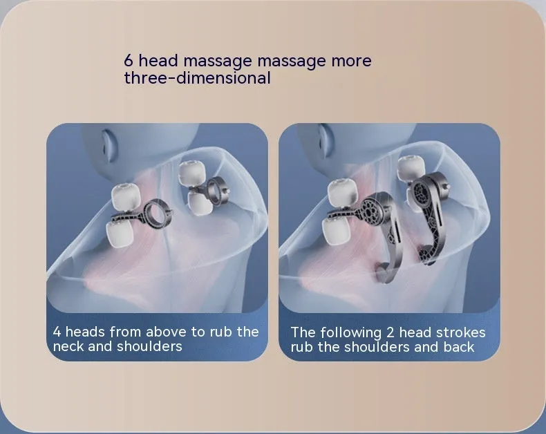 Beige neck massager with six massage nodes and hot compress function on a chair
