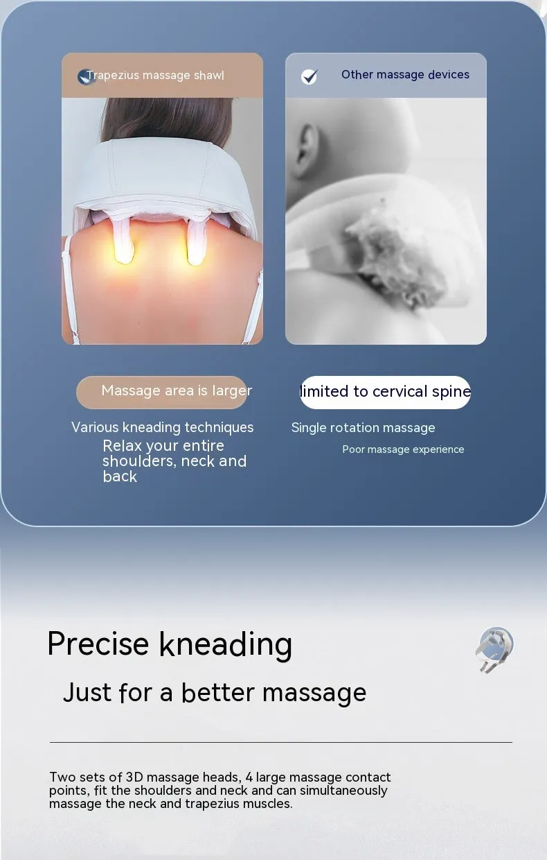 Beige neck massager with six massage nodes and hot compress function on a chair