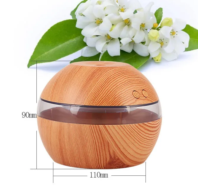 Essential oil diffuser humidifier with 300ml tank and USB power, 110x110x90mm, ABS material