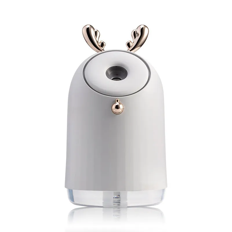 Compact USB humidifier table lamp with 250ml water tank, 145mm height, available in blue colour, sitting on a desk