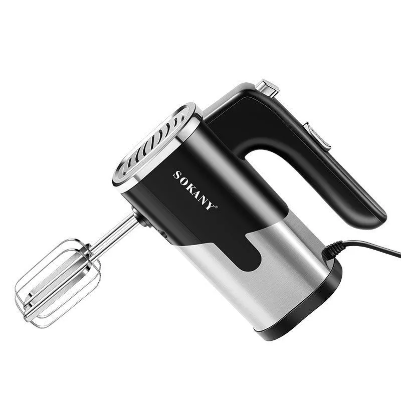 Cross-Border 6621 800W handheld mixer in black with stainless steel whisk on white background