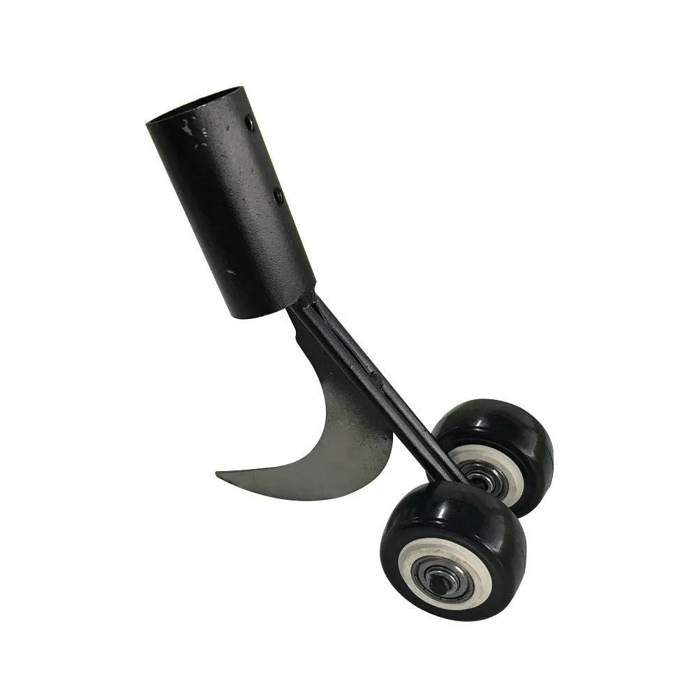 Manual weed puller set with telescopic rod, gap weeder head, and sickle weeder on a garden lawn