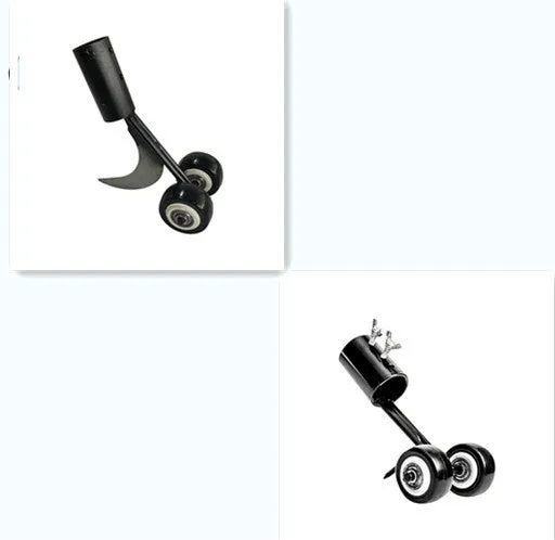 Manual weed puller set with telescopic rod, gap weeder head, and sickle weeder on a garden lawn
