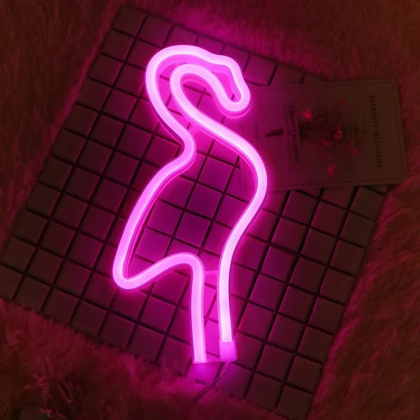 LED flamingo night light with soft pink glow, battery operated, wall hanging or tabletop use for bedroom Christmas decoration