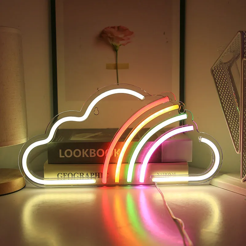 LED pendant neon light with acrylic backboard in blue colour showing 45cm length and compact design