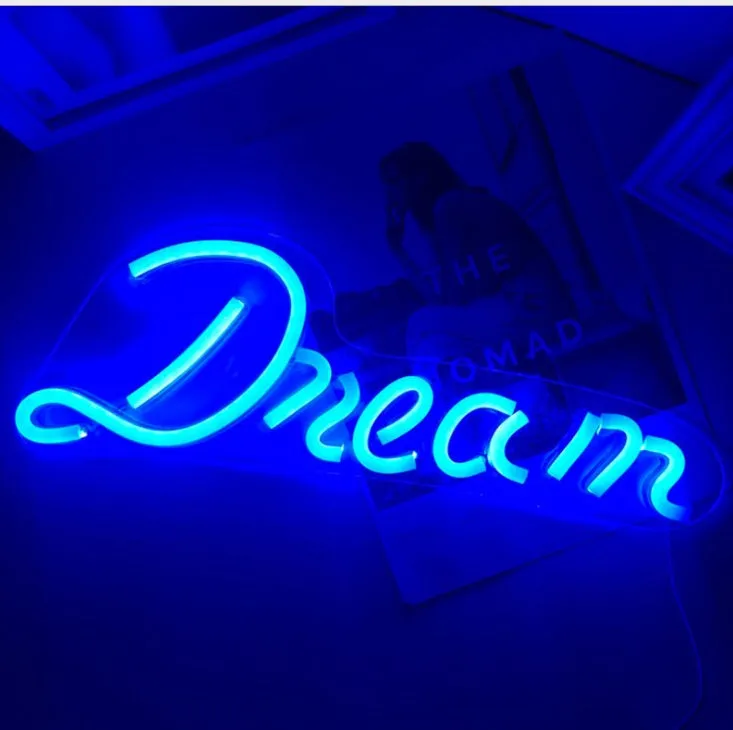 LED pendant neon light with acrylic backboard in blue colour showing 45cm length and compact design