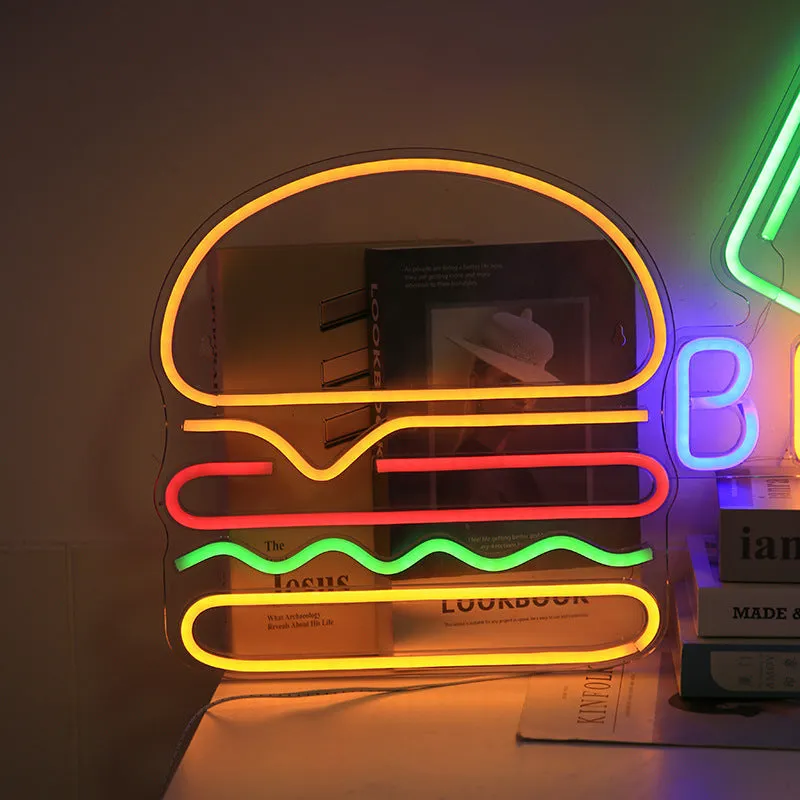 LED pendant neon light with acrylic backboard in blue colour showing 45cm length and compact design
