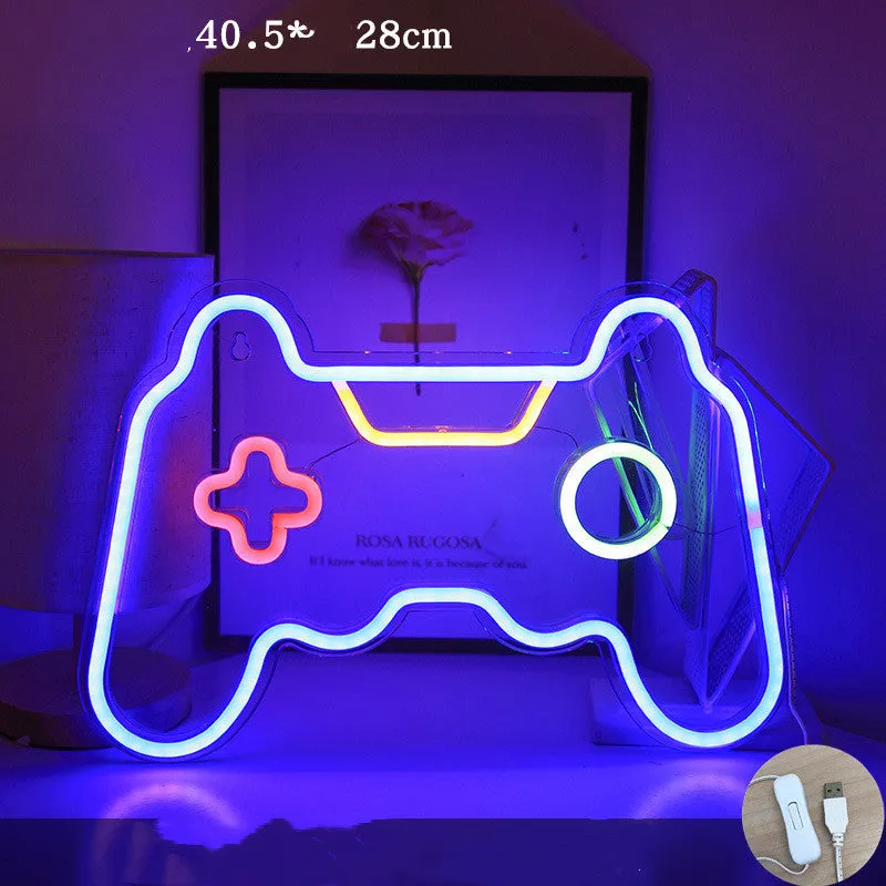 LED pendant neon light with acrylic backboard in blue colour showing 45cm length and compact design