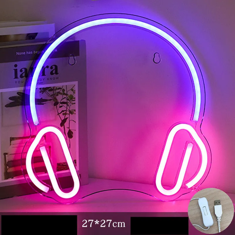 LED pendant neon light with acrylic backboard in blue colour showing 45cm length and compact design