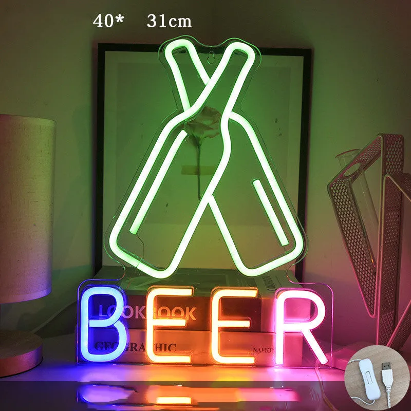 LED pendant neon light with acrylic backboard in blue colour showing 45cm length and compact design