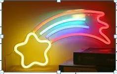 LED pendant neon light with acrylic backboard in blue colour showing 45cm length and compact design