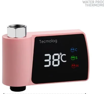Plastic visual shower faucet water thermometer in black, no power consumption, 16x11.5x5cm
