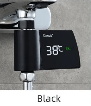 Plastic visual shower faucet water thermometer in black, no power consumption, 16x11.5x5cm