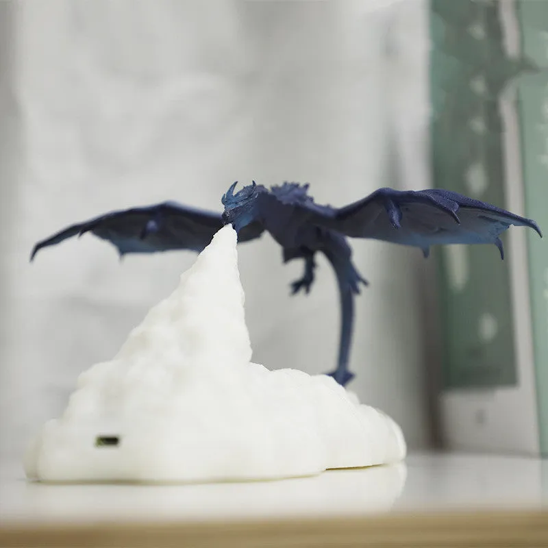3D printed LED dragon night light with warm glow, biodegradable PLA, rechargeable, blue colour