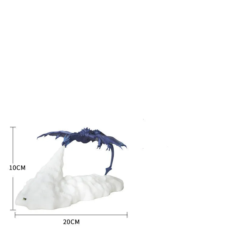 3D printed LED dragon night light with warm glow, biodegradable PLA, rechargeable, blue colour