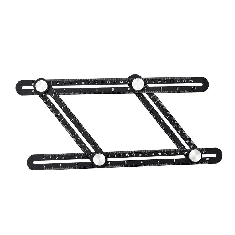 Aluminium alloy four-sided ruler with inch and centimetre markings used as a layout template tool