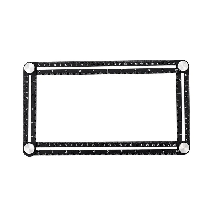 Aluminium alloy four-sided ruler with inch and centimetre markings used as a layout template tool