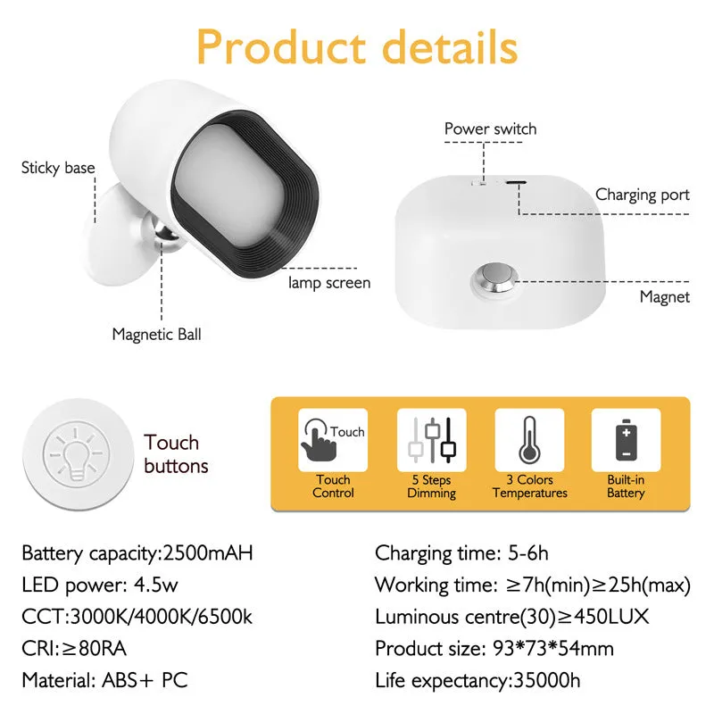 Oval white touch control magnetic wall lamp with remote on a plain background.