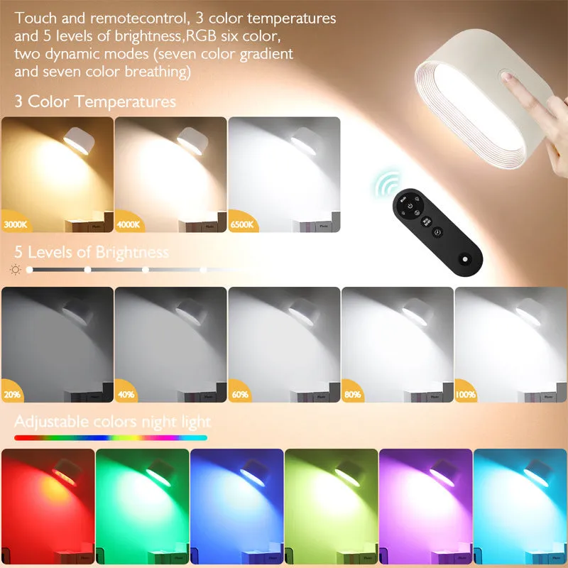 Oval white touch control magnetic wall lamp with remote on a plain background.