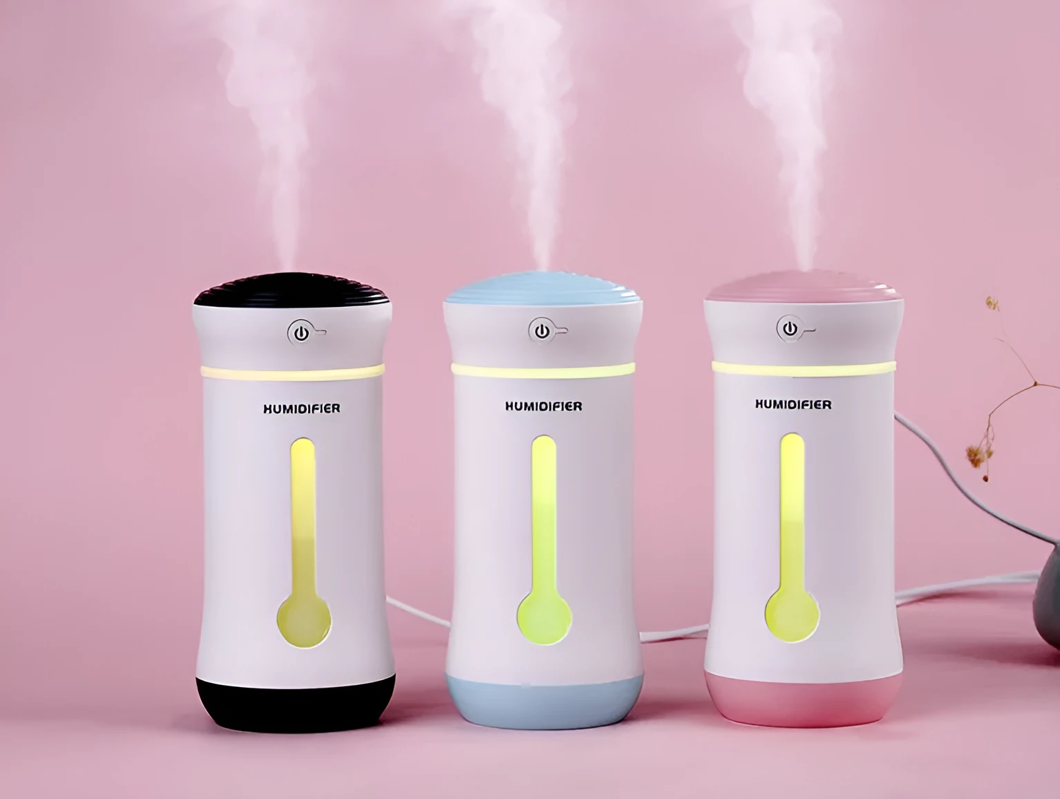 Creative air purifier car humidifier with 300ml tank, USB DC5V, 7.6x7.6x17cm, pink colour
