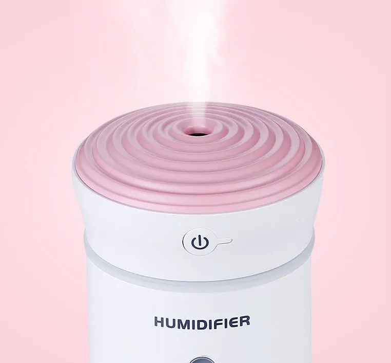 Creative air purifier car humidifier with 300ml tank, USB DC5V, 7.6x7.6x17cm, pink colour