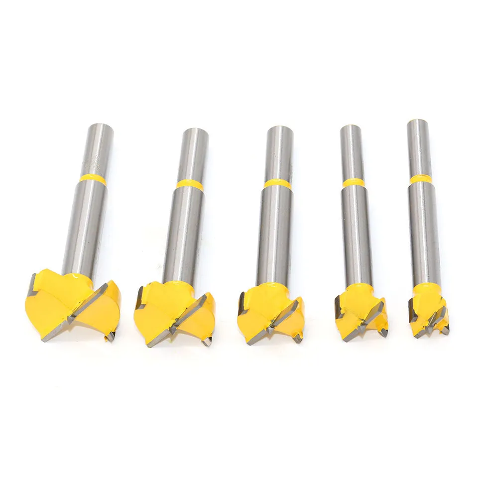 Carbide wood hole opener 5-piece set with wooden box, for hand and electric drills